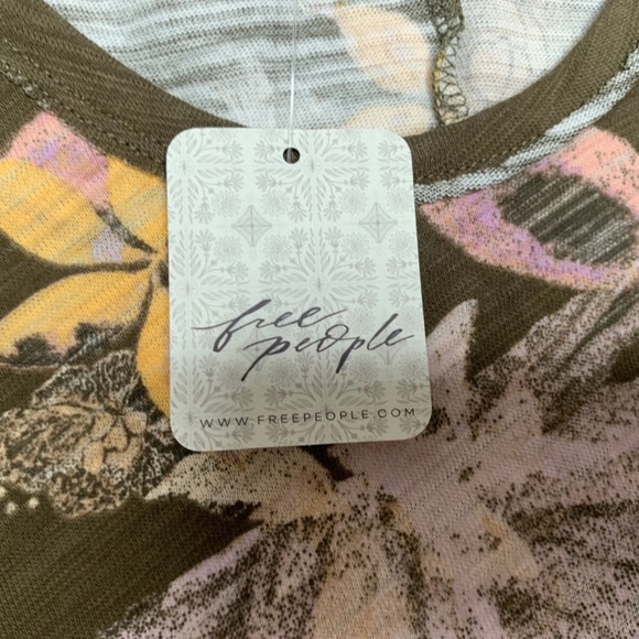 Free People Hey Girl Cotton Strappy Tank Top Floral Army Combo Small NEW. 339 - Picture 4 of 5